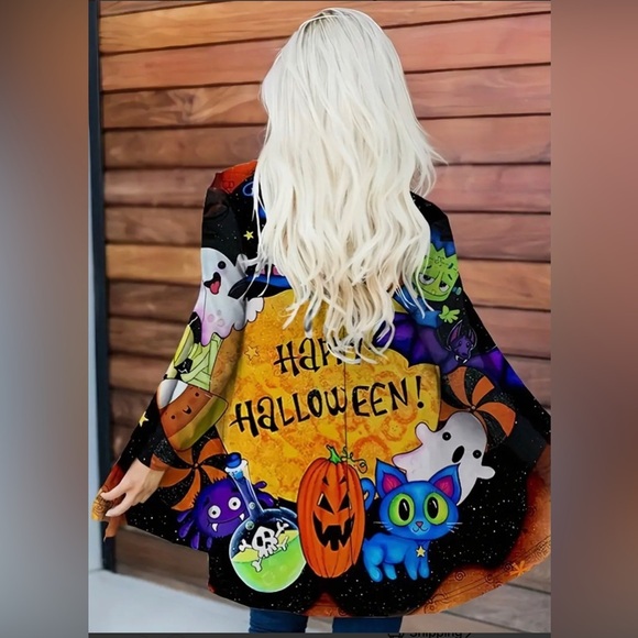 NWOT Womens Plus Size Happy Halloween Pumpkin Ghost Open Front Cardigan Sweater - Picture 1 of 10